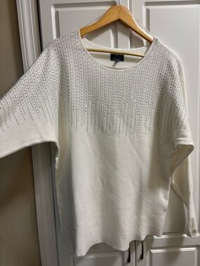 Embellished Cream Crewneck Sweater - Lightweight Women's Knit